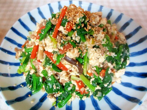 肉味噌とほうれん草の炒り豆腐